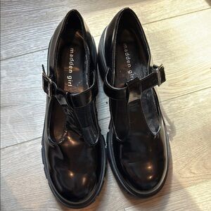 Madden Girl Glossy Black T-Strap Platforms